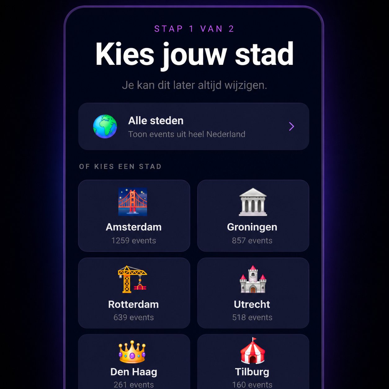 NEXOZ app stadkeuze